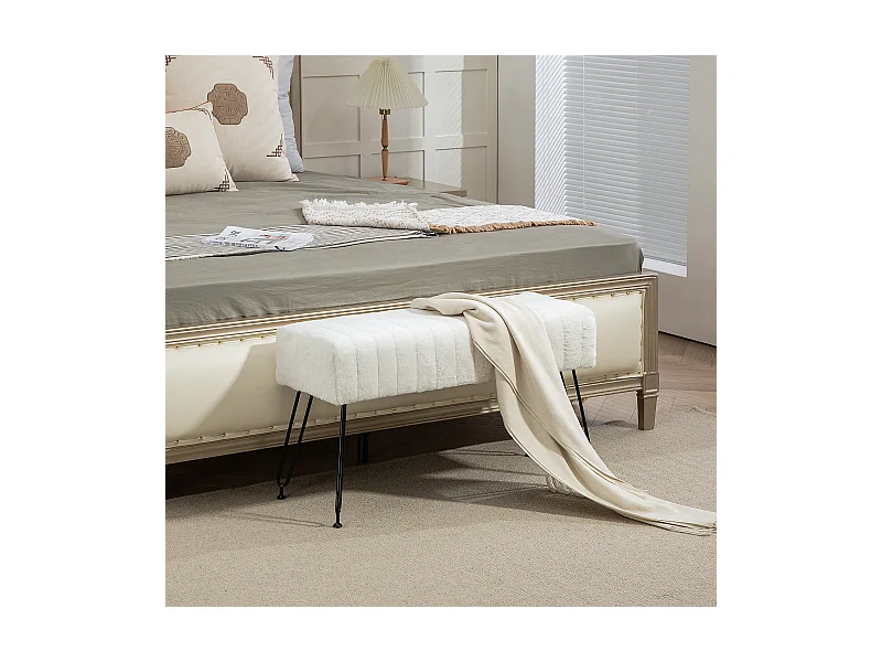 Sitzbank Polsterbank mit Kunstfell-Optik 82 x 30 x 47 cm Schuhbank  mit Metallbeinen