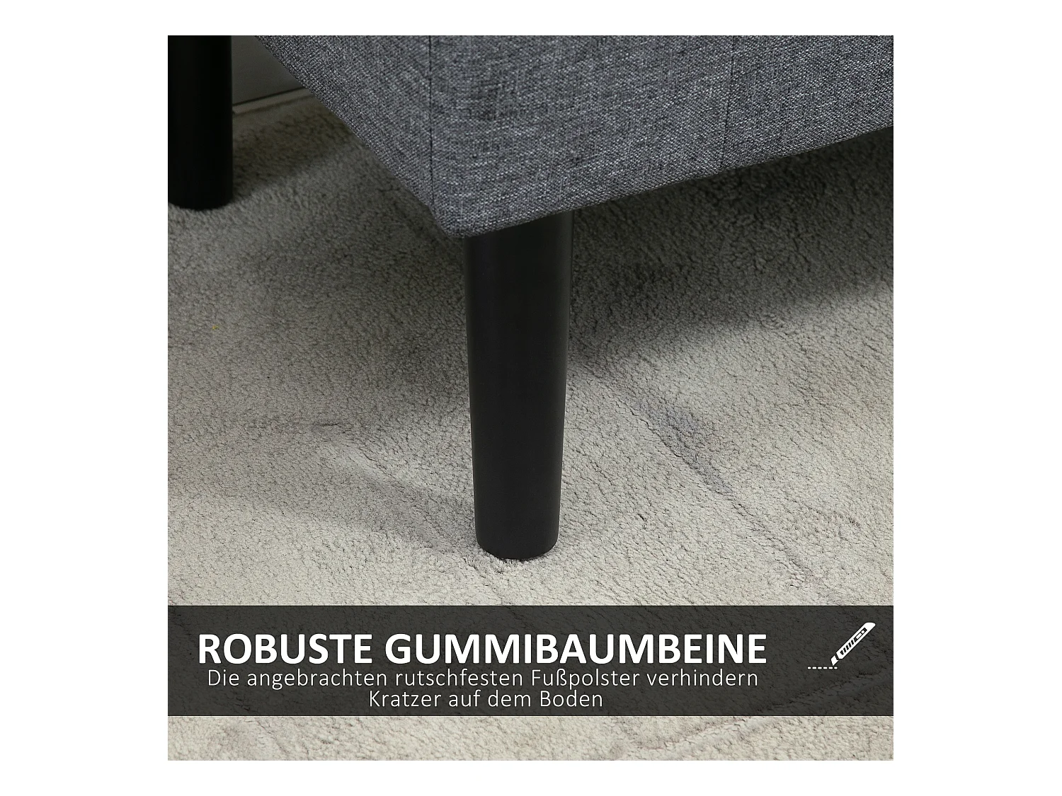 Sitzbank mit Stauraum, Polsterbank mit Leinenoptik, Holzbeine