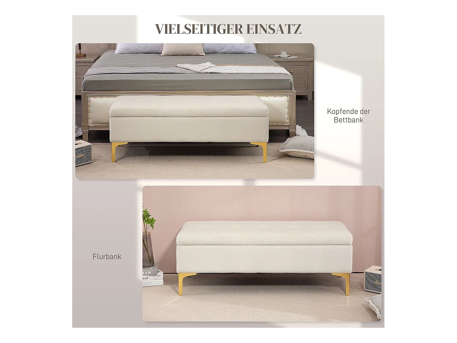 Banc avec rangement,banc rembourré,aspect velours,pieds en métal,banc de lit,120x44x44,5cm