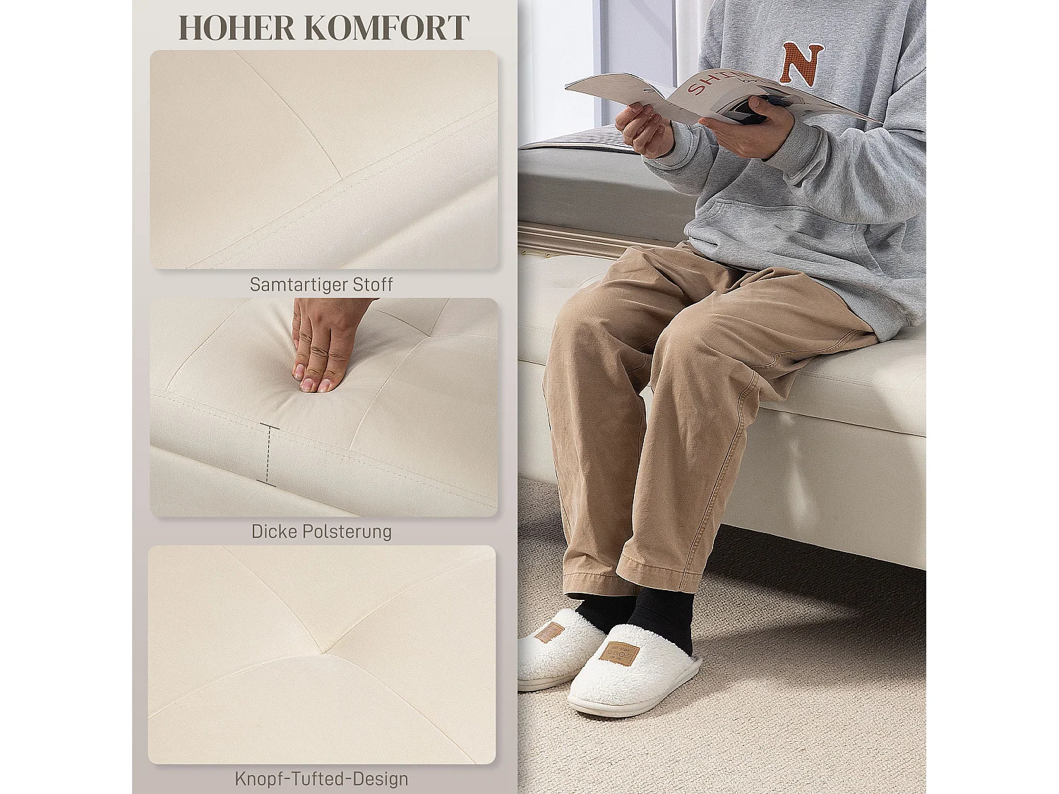 Banco tapizado con almacenaje,tapizado con aspecto de terciopelo,patas de metal,banco de cama,120 x 44 x 44,5 cm