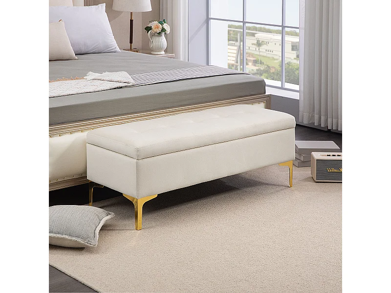 Banc avec rangement,banc rembourré,aspect velours,pieds en métal,banc de lit,120x44x44,5cm