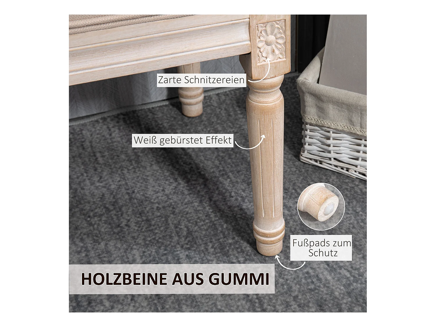 Polsterbank Vintage Sitzbank Flurbank mit Knöpfen Leinenoptik belastbar 80x40x43 cm