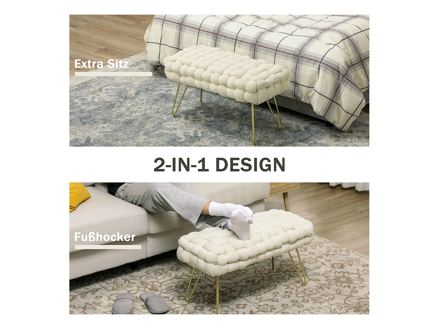 Tabouret,banc rembourré aspect velours,repose-pieds avec assise rembourrée,76x38x41,5cm