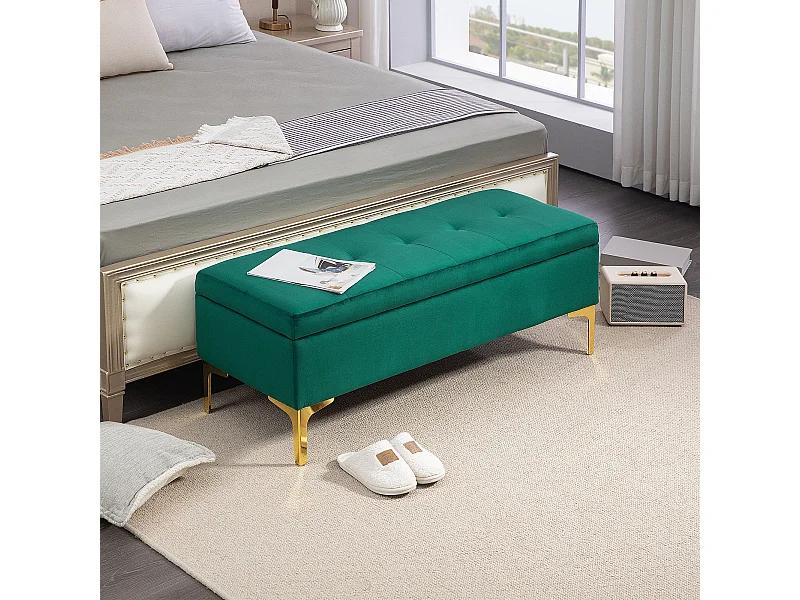 Banco tapizado con almacenaje,tapizado con aspecto de terciopelo,120 x 44 x 44,5 cm,patas de metal