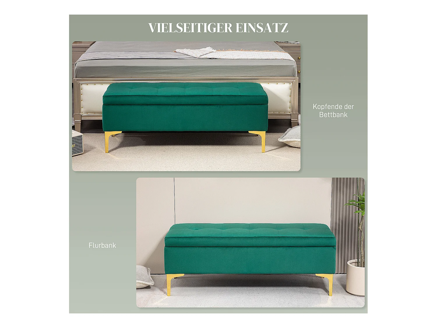 Banc avec rangement,banc rembourré aspect velours 120x44x44,5cm,pieds en métal