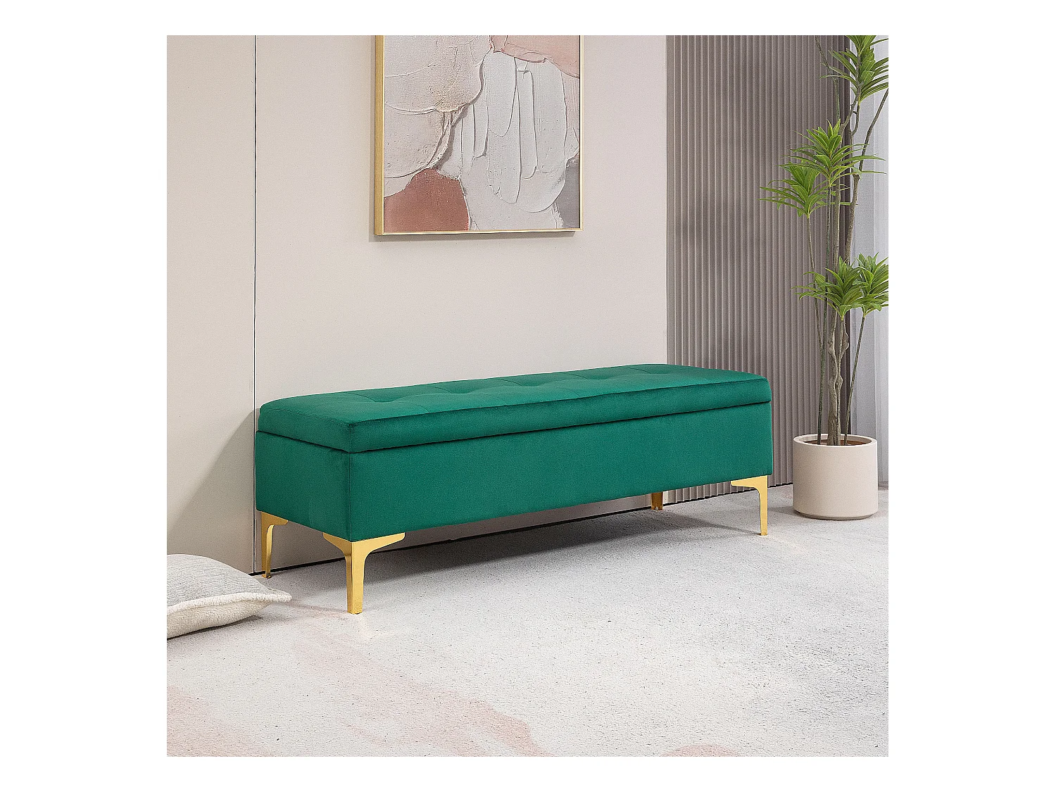 Banc avec rangement,banc rembourré aspect velours 120x44x44,5cm,pieds en métal