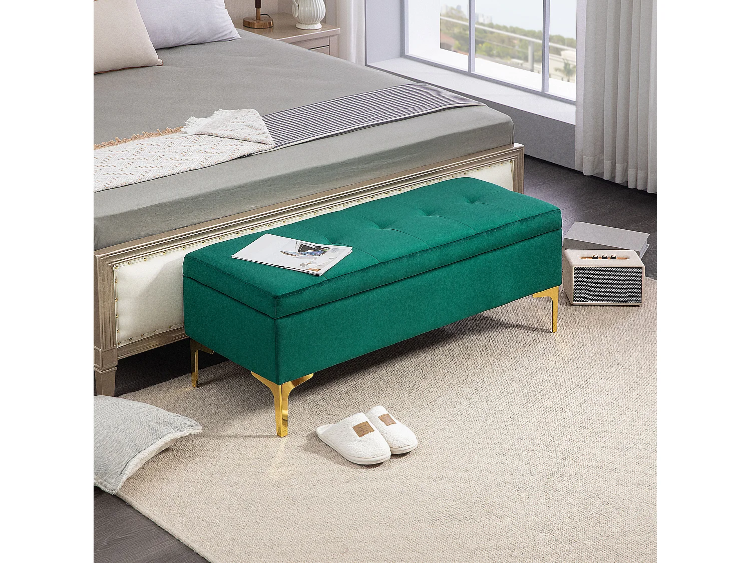 Gestoffeerde Bank met Opbergruimte,Fluwelen Look,120 x 44 x 44,5 cm,Metalen Poten