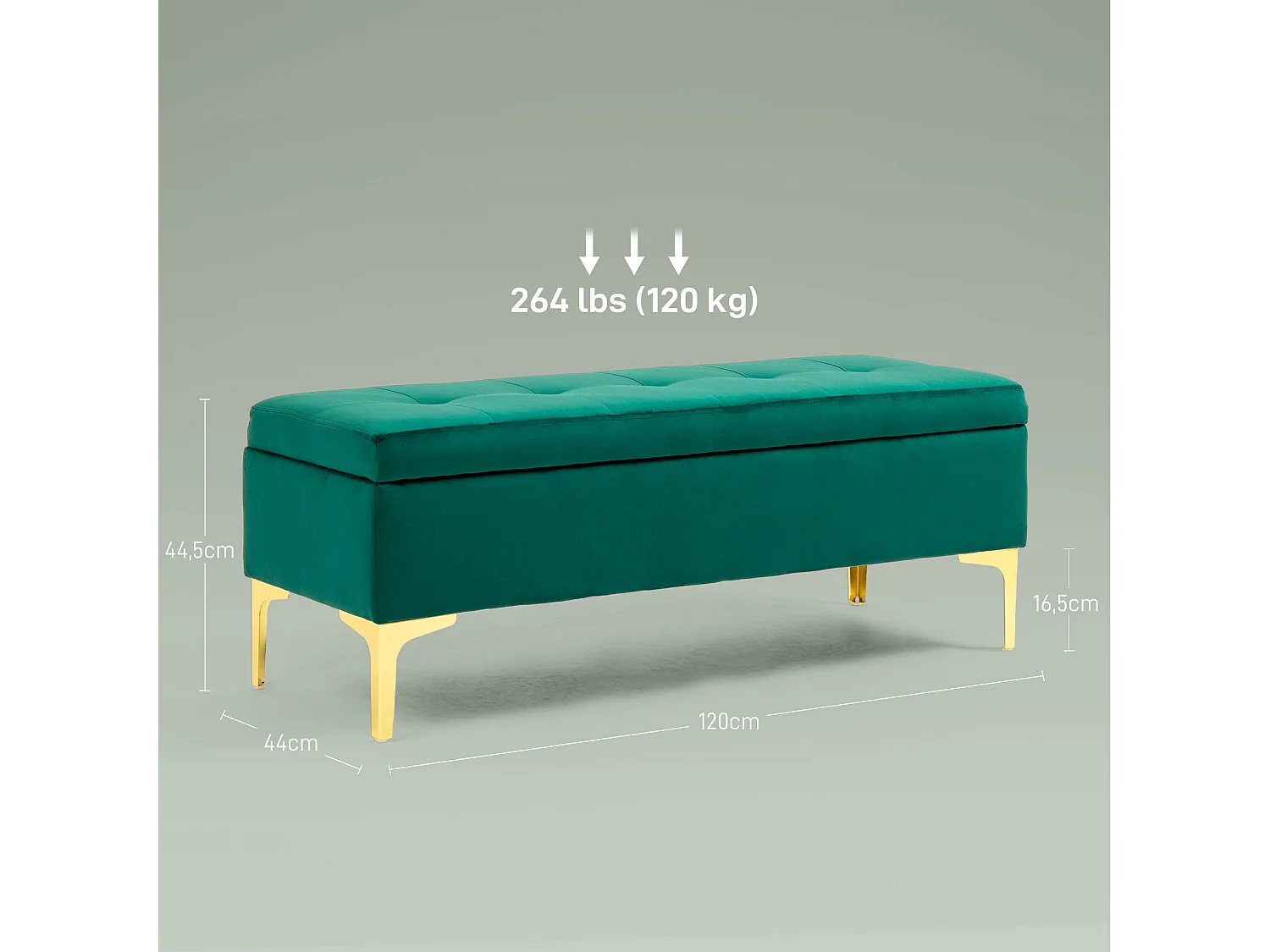 Gestoffeerde Bank met Opbergruimte,Fluwelen Look,120 x 44 x 44,5 cm,Metalen Poten