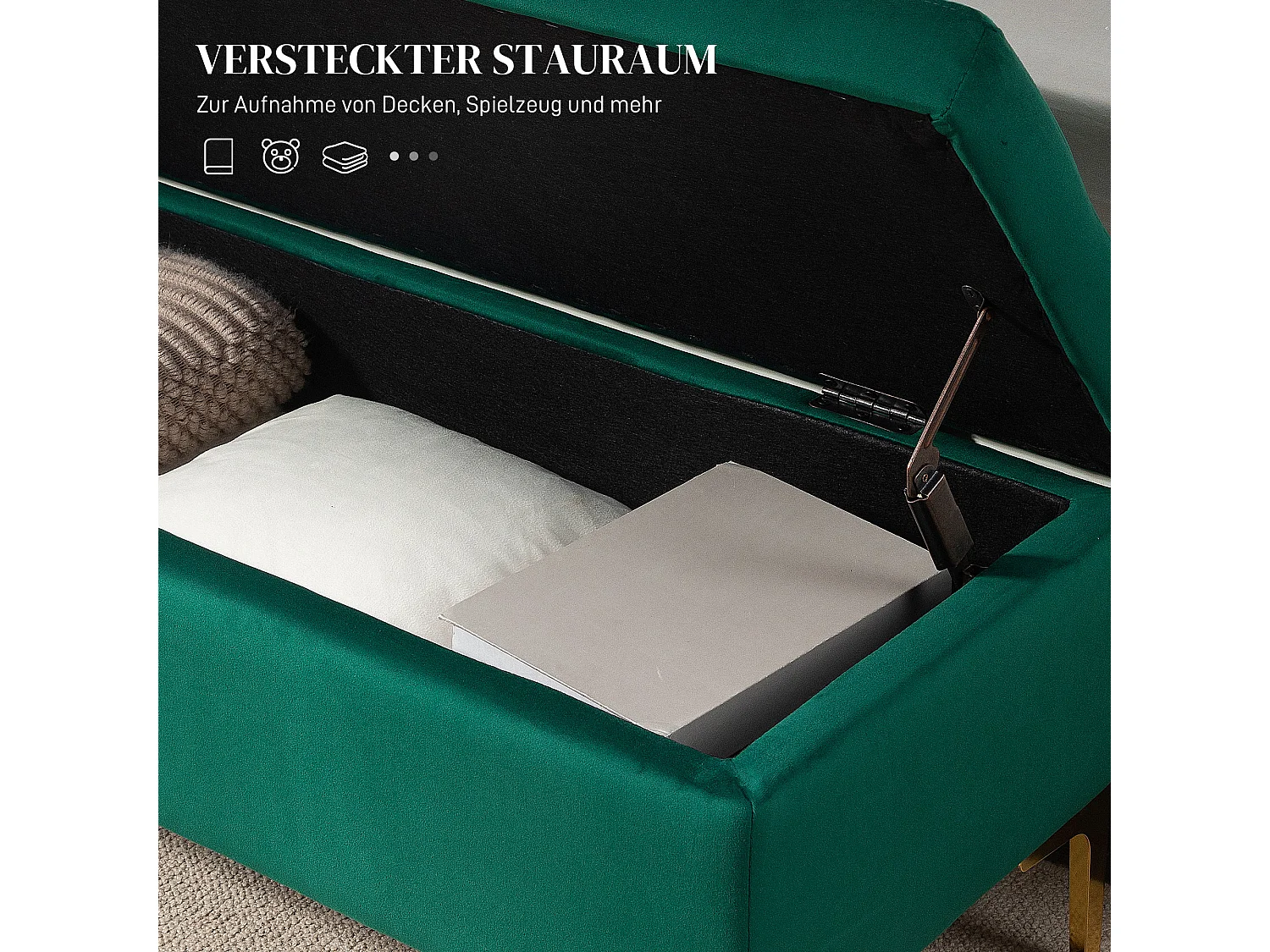 Gestoffeerde Bank met Opbergruimte,Fluwelen Look,120 x 44 x 44,5 cm,Metalen Poten