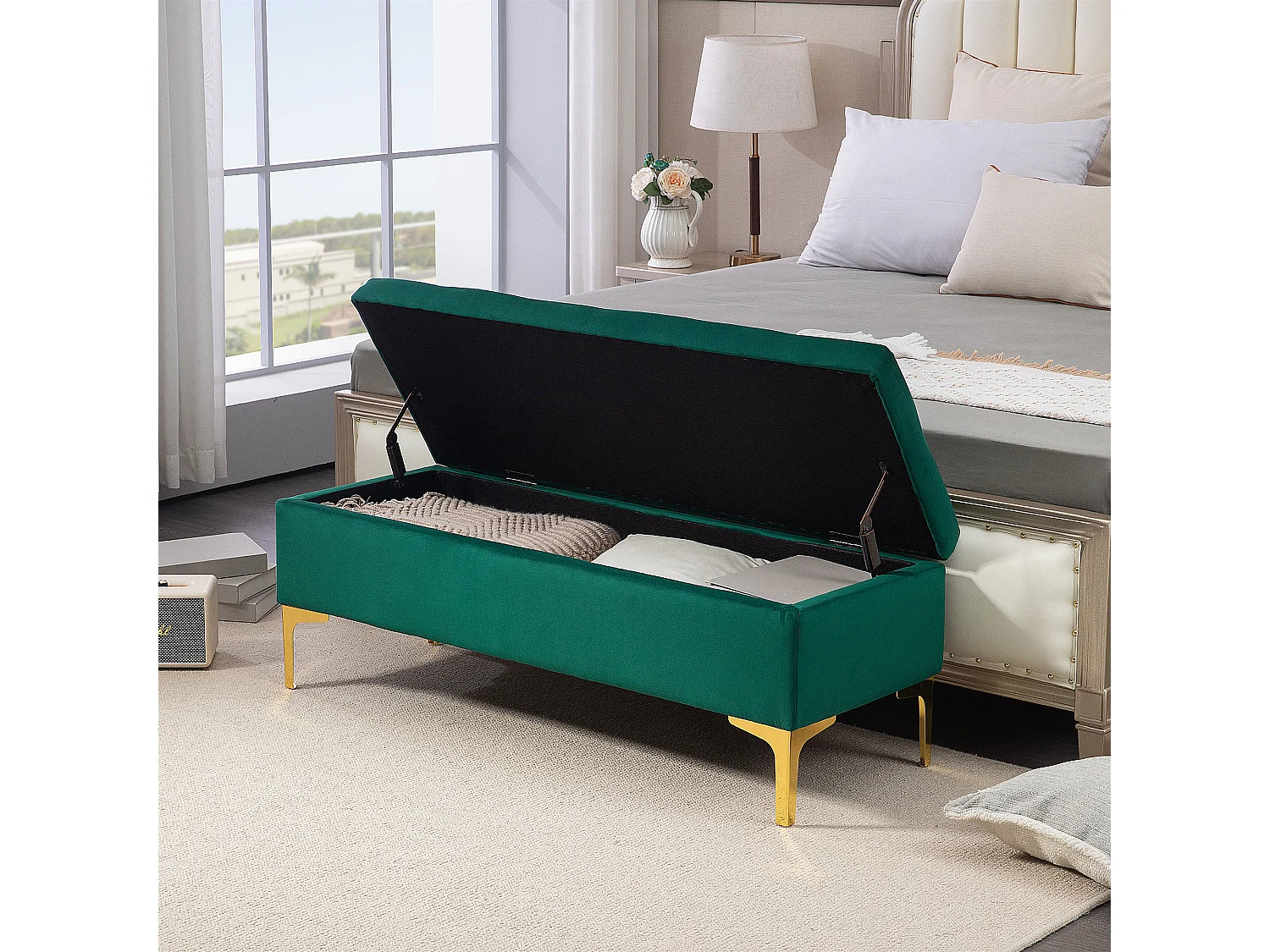 Gestoffeerde Bank met Opbergruimte,Fluwelen Look,120 x 44 x 44,5 cm,Metalen Poten