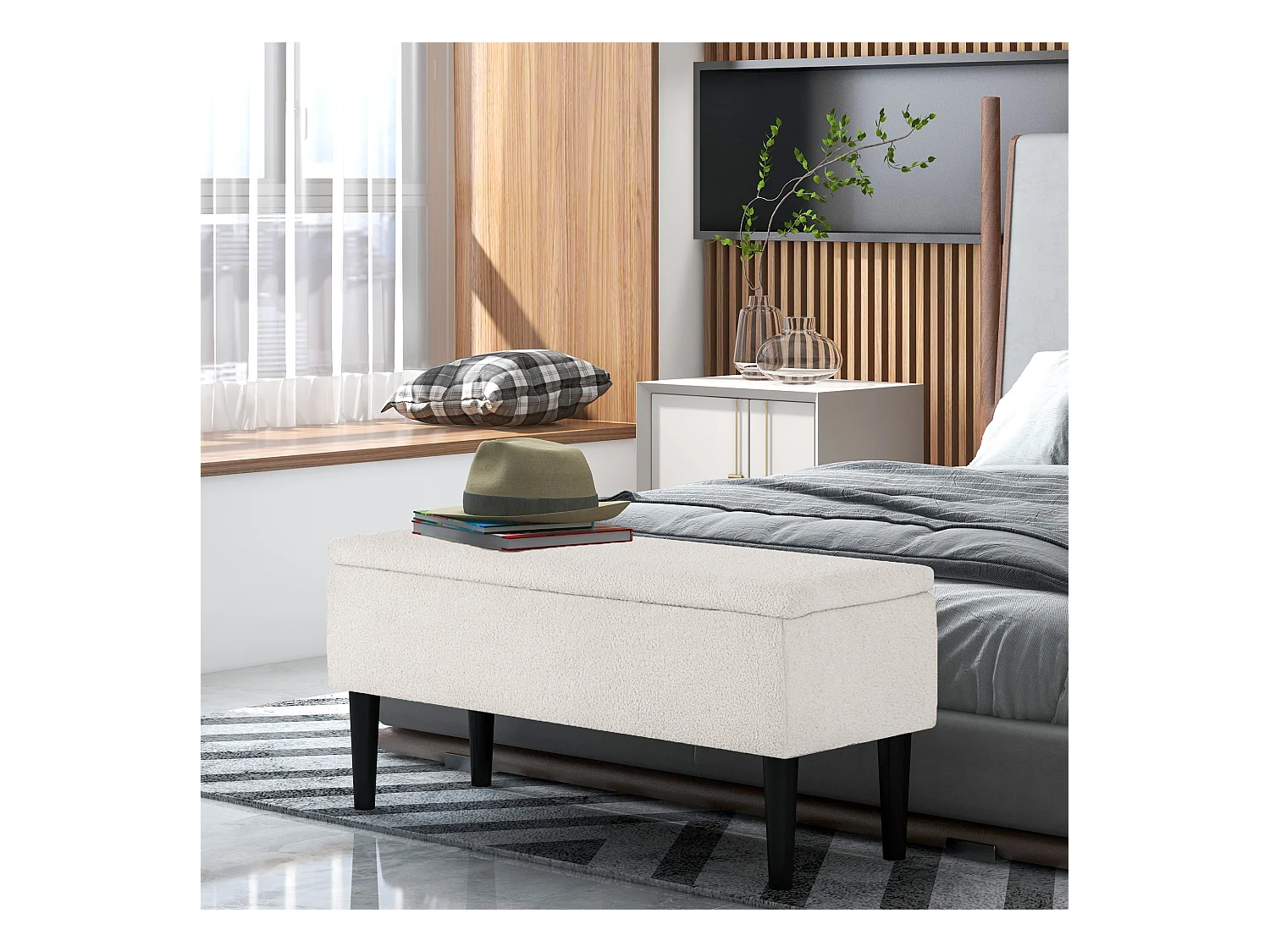 Sitzbank mit Stauraum, Polsterbank mit Klappdeckel, Samtoptik, 95x38x45cm