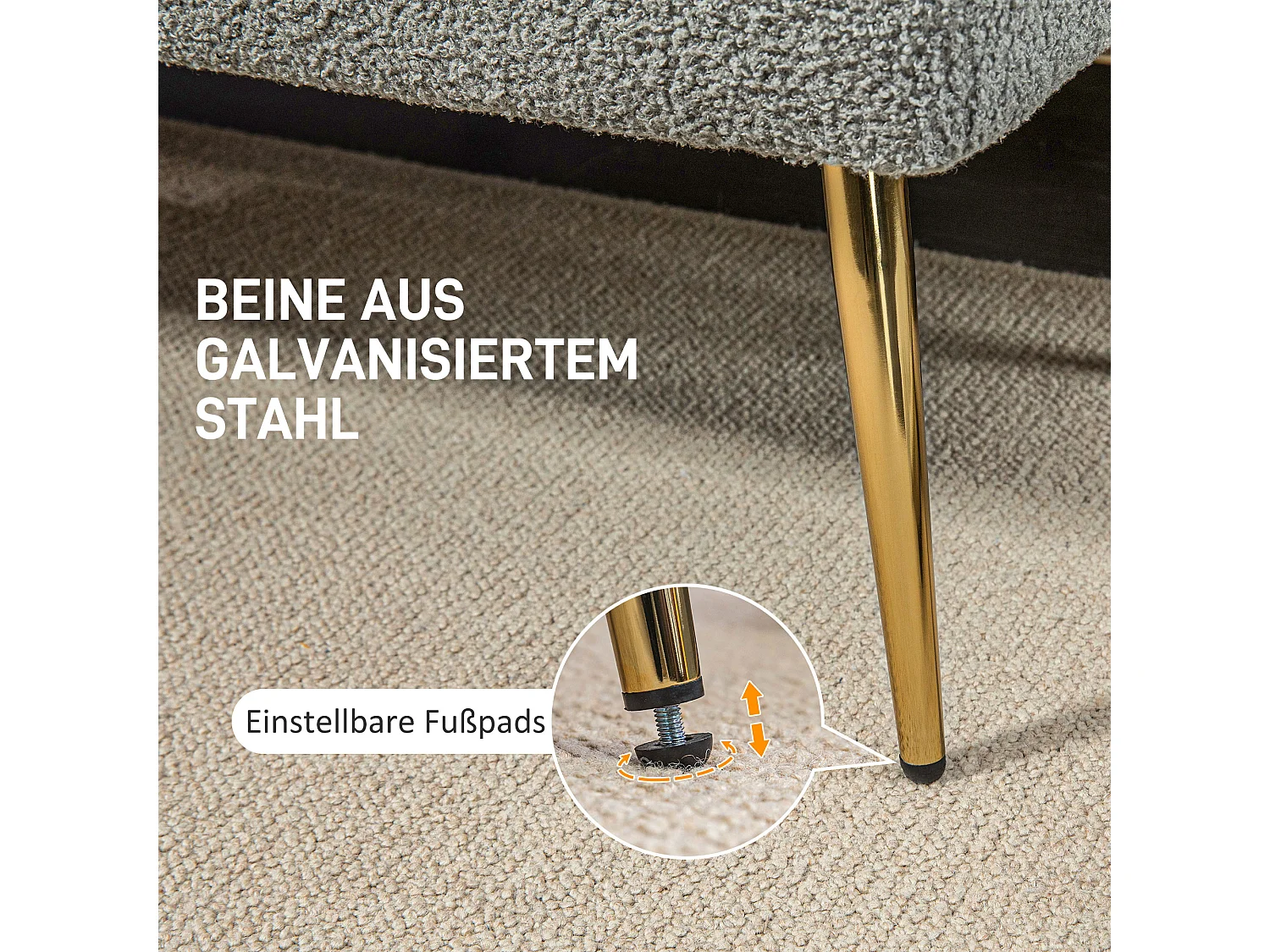 Banc rembourré aspect laine d'agneau et coutures boutonnées,avec pieds en acier robustes