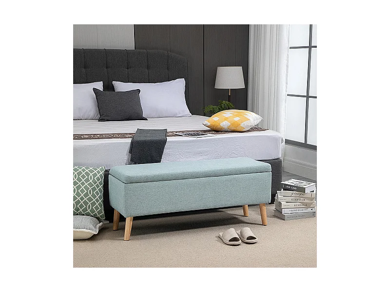 Sitzbank Hellgrün Polsterbank mit Stauraum 110x39x45cm aus leinenartigem Polyester