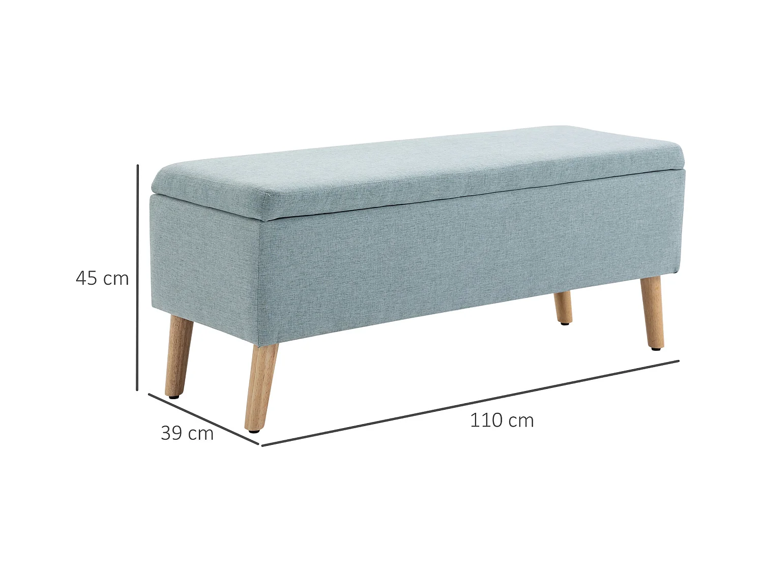 Banc rembourré vert clair avec espace de rangement 110x39x45cm en polyester aspect lin