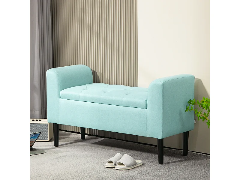 Sitzbank mit Stauraum, Polsterbank mit Leinenoptik, 116 x 44 x 58 cm Grün