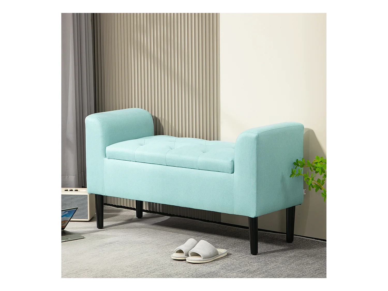 Tapizado Banco con almacenaje,tapizado con efecto lino,116 x 44 x 58 cm,verde