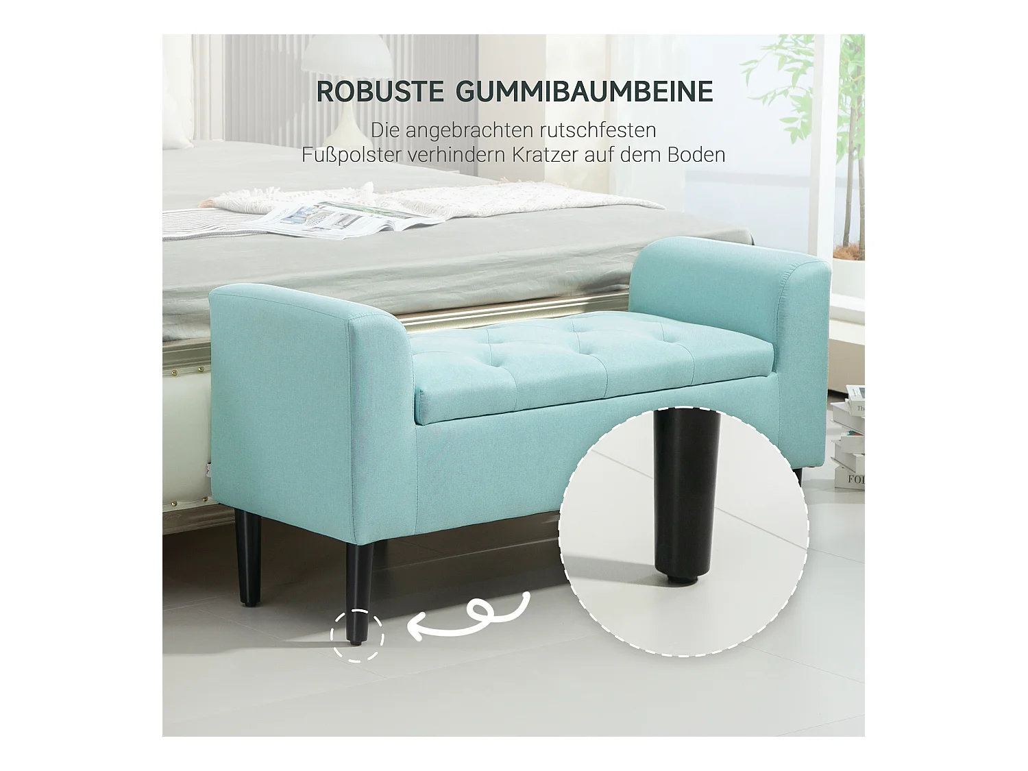 Sitzbank mit Stauraum, Polsterbank mit Leinenoptik, 116 x 44 x 58 cm Grün