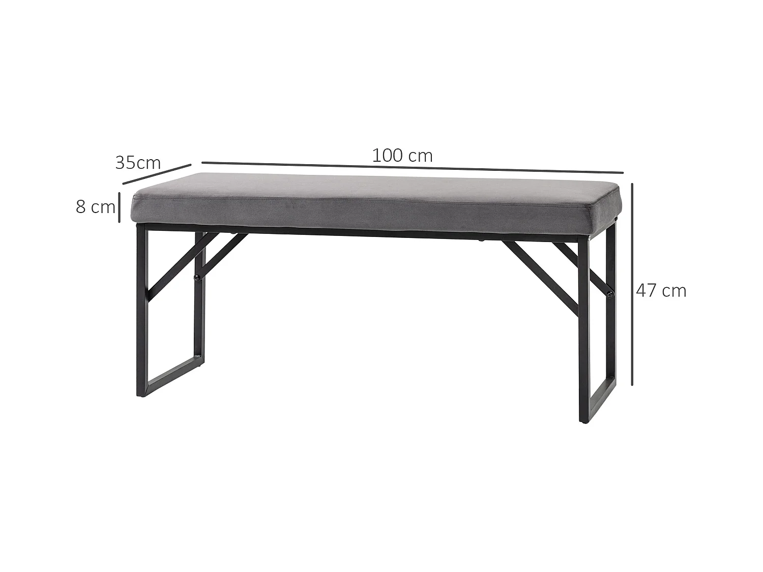 Polsterbank Samtoptik Sitzbank Bettbank Schminkbank Flurbank Dunkelgrau 115x46x49 cm