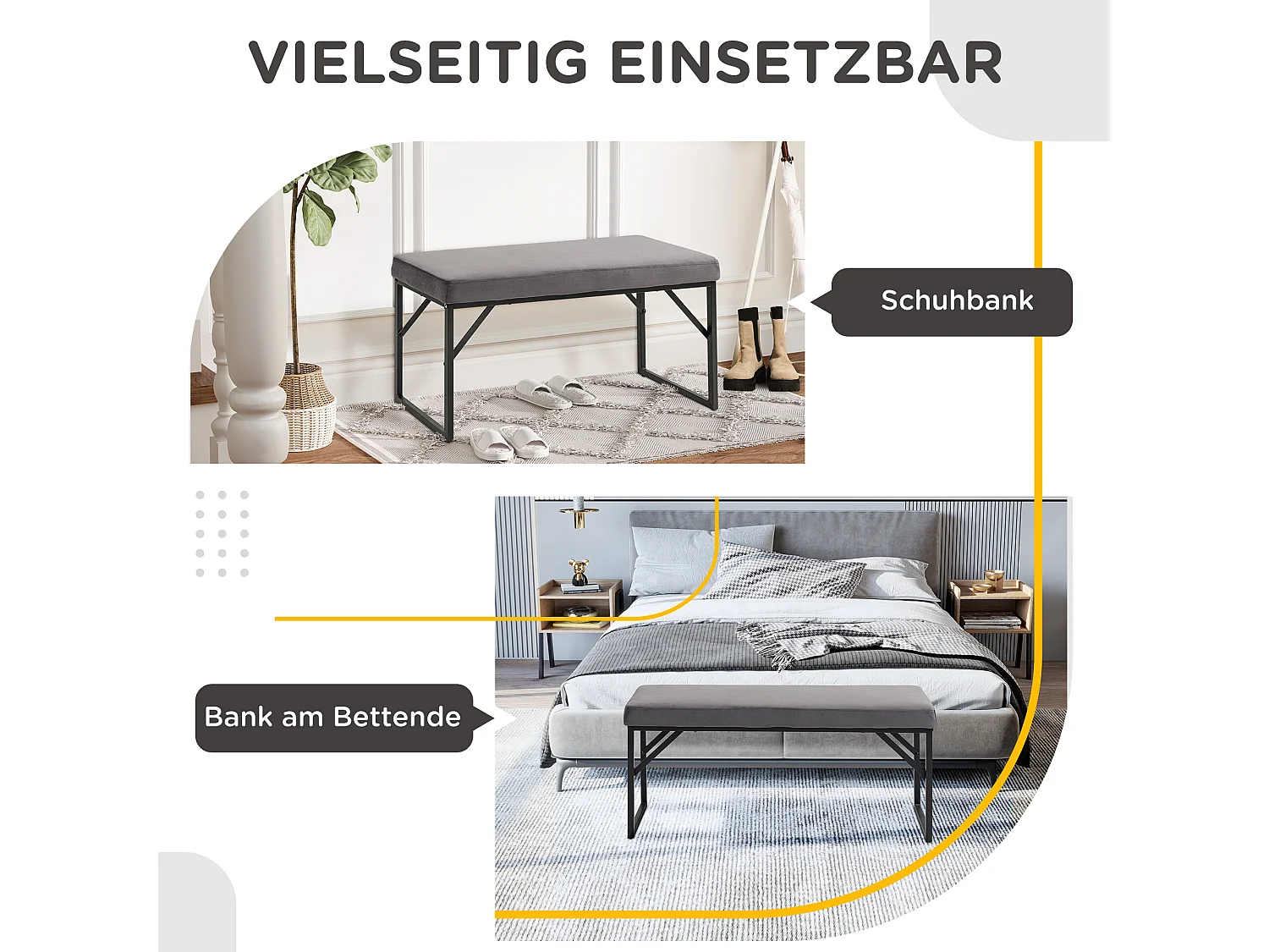 Polsterbank Samtoptik Sitzbank Bettbank Schminkbank Flurbank Dunkelgrau 115x46x49 cm