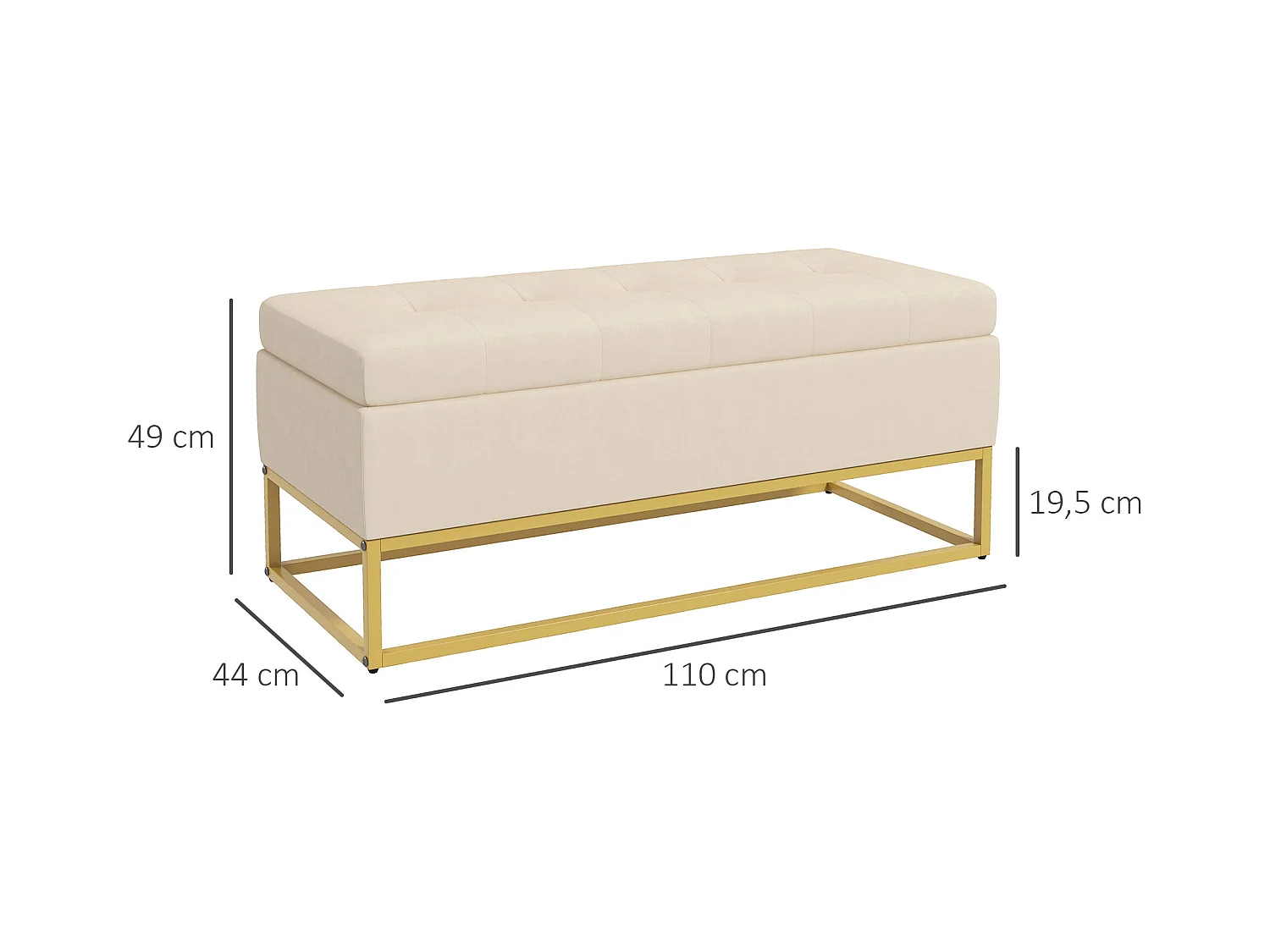 Sitzbank mit Stauraum Polsterbank mit Klappdeckel in Beige Samtoptik Bettbank