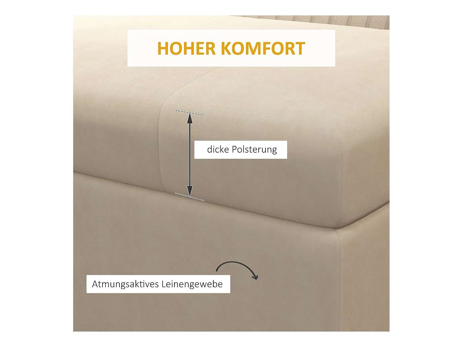 Sitzbank mit Stauraum Polsterbank mit Klappdeckel in Beige Samtoptik Bettbank