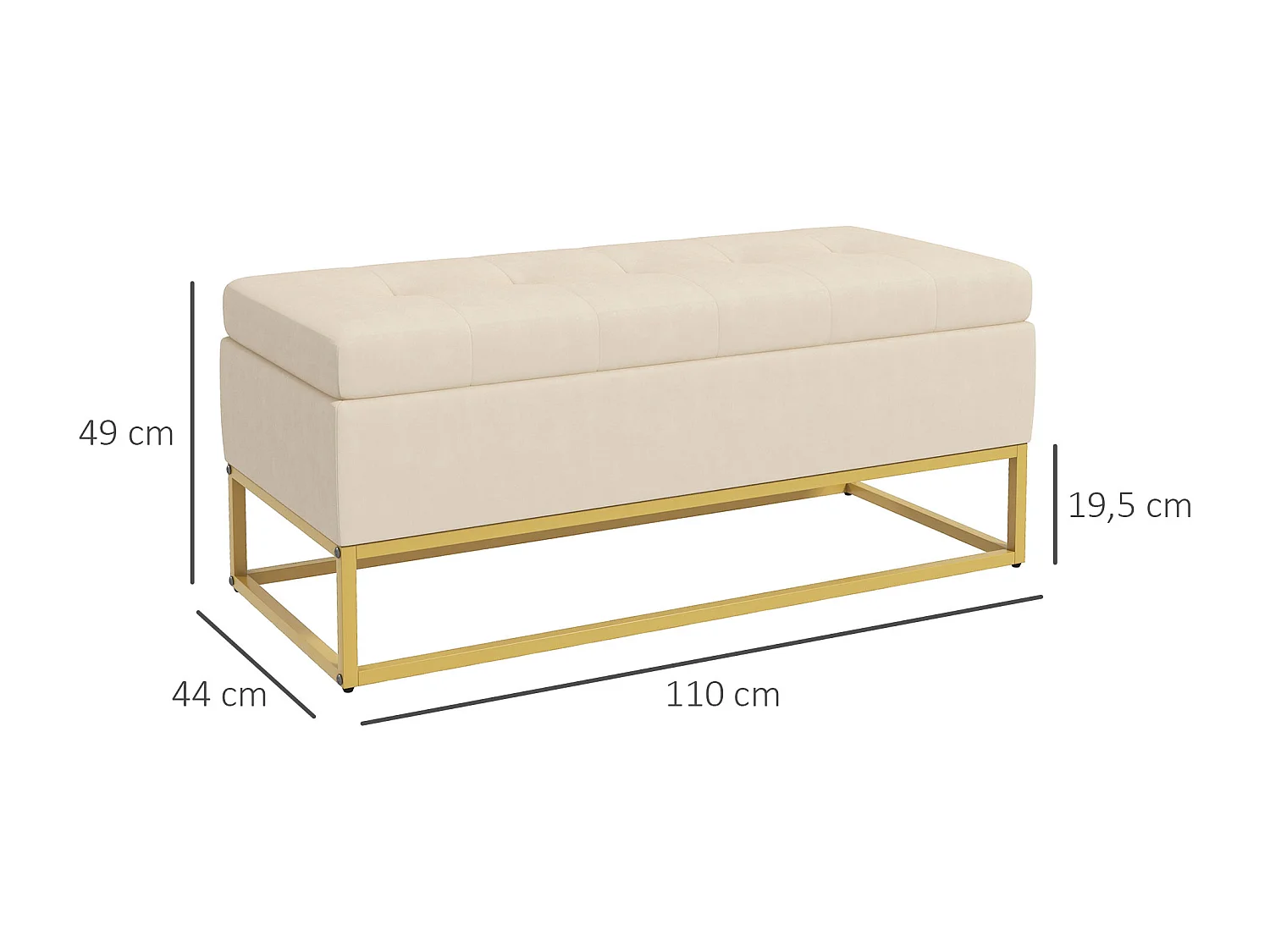 Sitzbank mit Stauraum Polsterbank mit Klappdeckel in Beige Samtoptik Bettbank