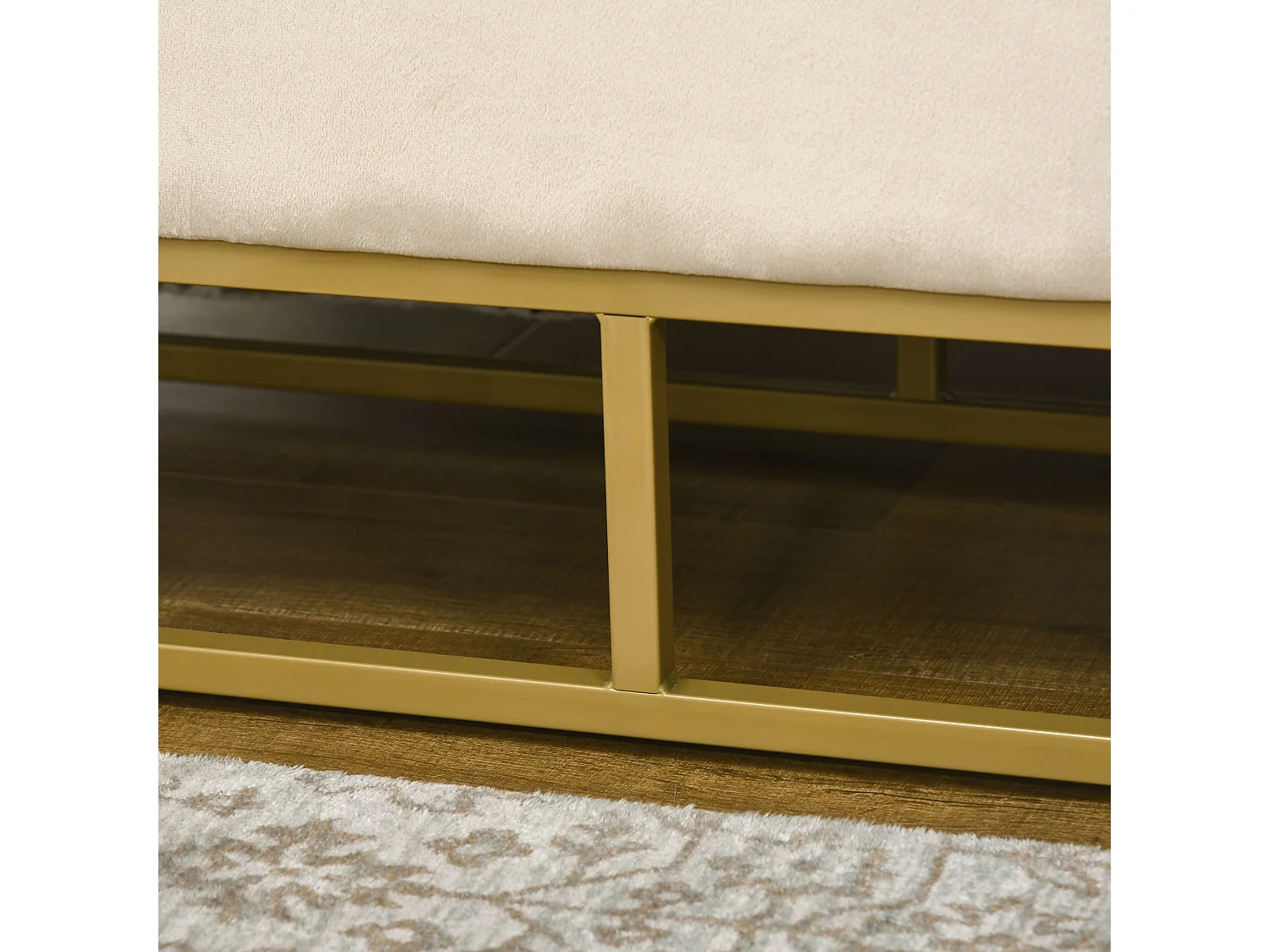 Sitzbank mit Stauraum Polsterbank mit Klappdeckel in Beige Samtoptik Bettbank