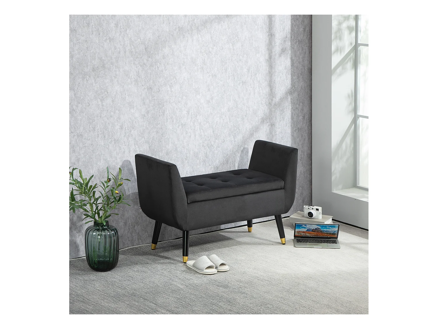 Banquette rembourrée de luxe avec espace de rangement,accoudoirs,banc coffre,107x42x65cm