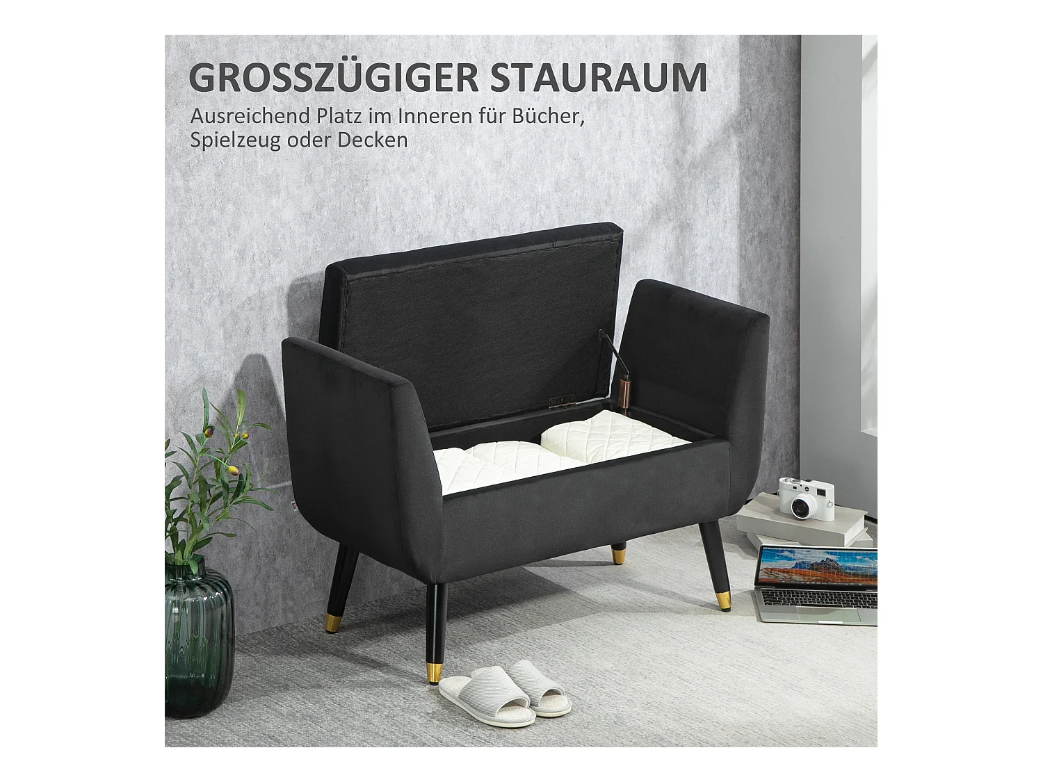 Banquette rembourrée de luxe avec espace de rangement,accoudoirs,banc coffre,107x42x65cm