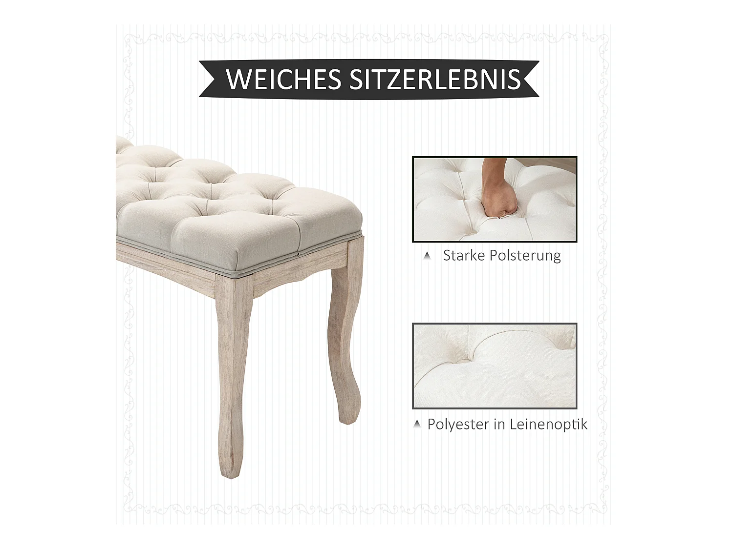 Polsterbank Vintage Bettbank für Schlafzimmer & Wohnzimmer, Truhenbank aus Gummiholz