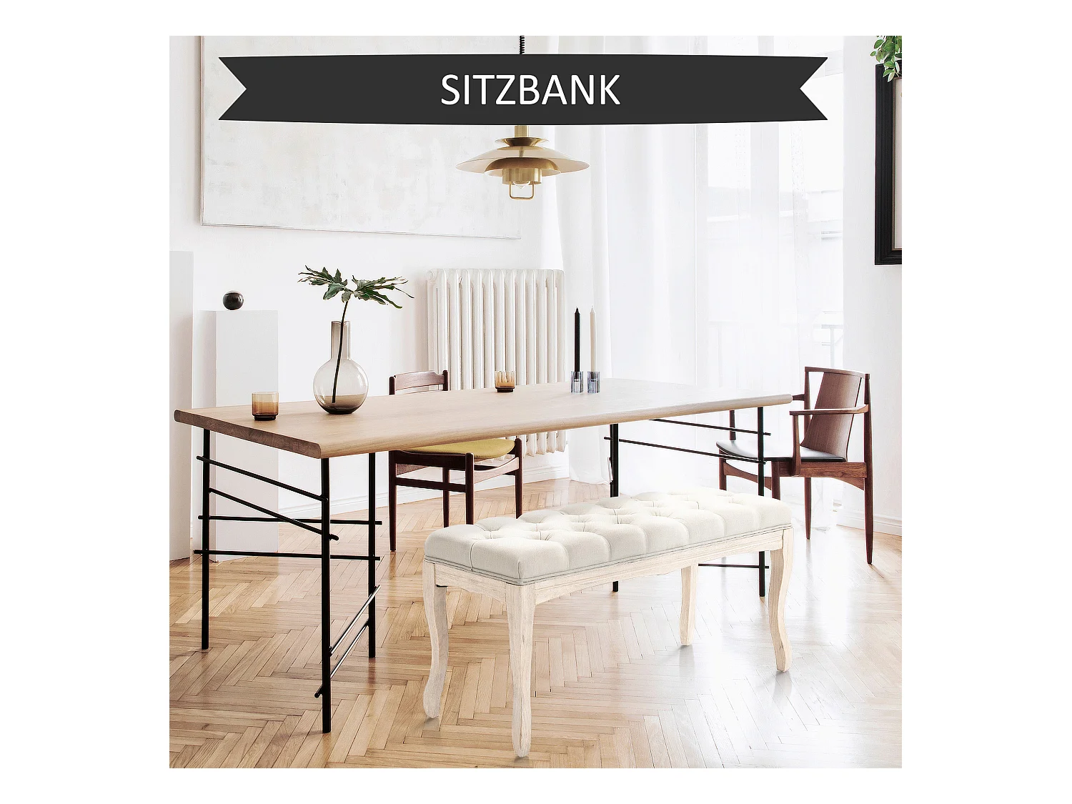 Polsterbank Vintage Bettbank für Schlafzimmer & Wohnzimmer, Truhenbank aus Gummiholz