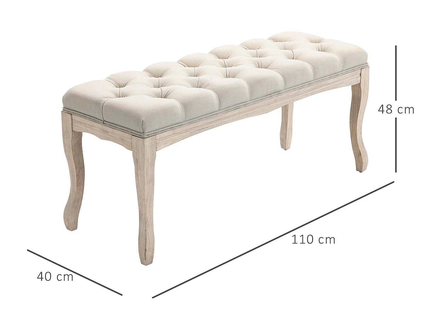Banc rembourré vintage pour chambre et salon,banc coffre en bois d'hévéa,110x40x48cm