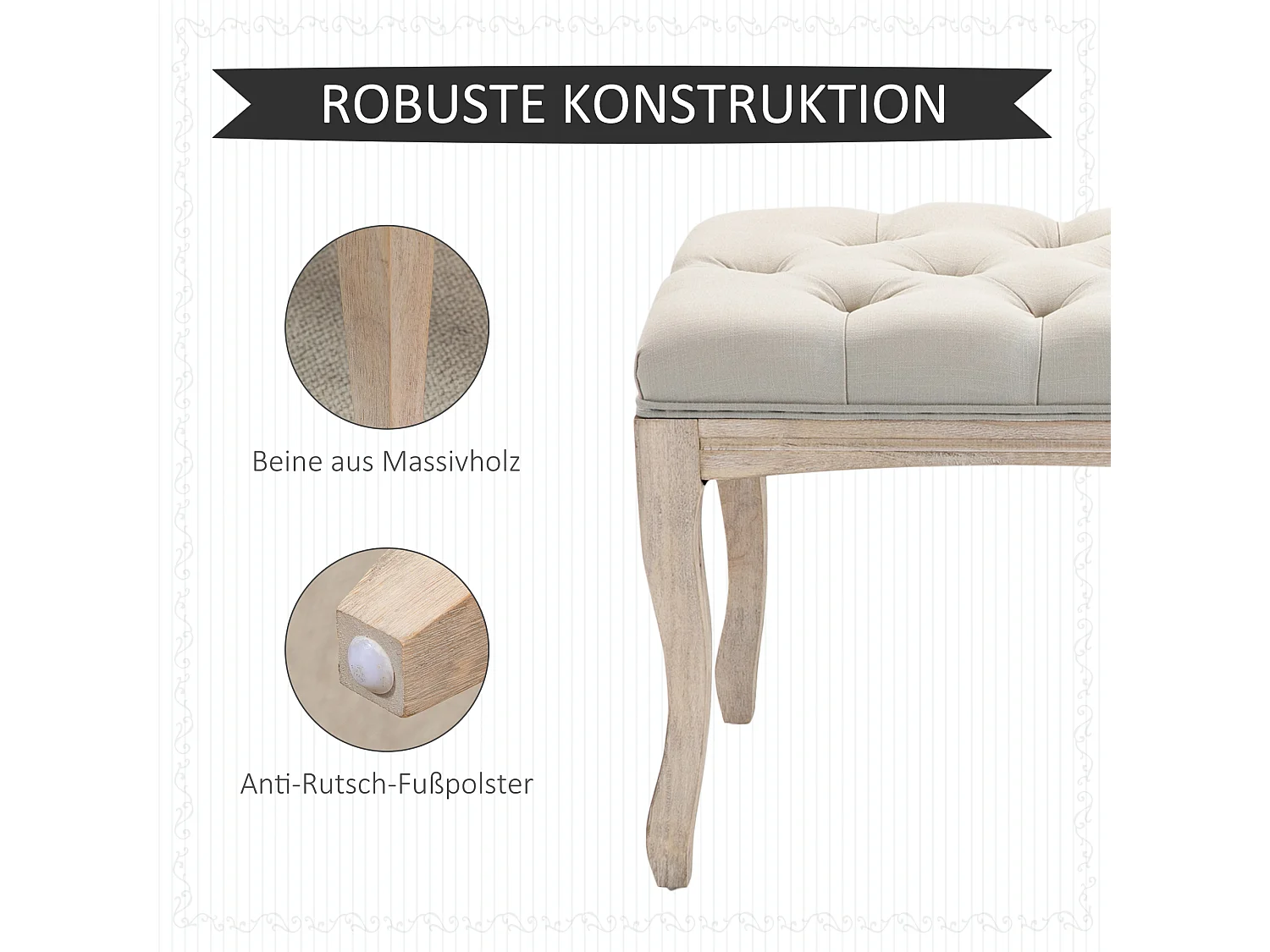 Banc rembourré vintage pour chambre et salon,banc coffre en bois d'hévéa,110x40x48cm