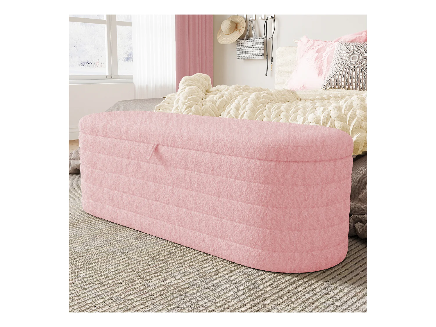 Repose-pieds rembourré avec espace de rangement 120x40cm,tabouret de canapé,polaire teddy