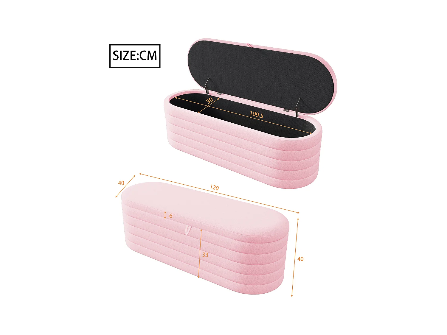 Repose-pieds rembourré avec espace de rangement 120x40cm,tabouret de canapé,polaire teddy