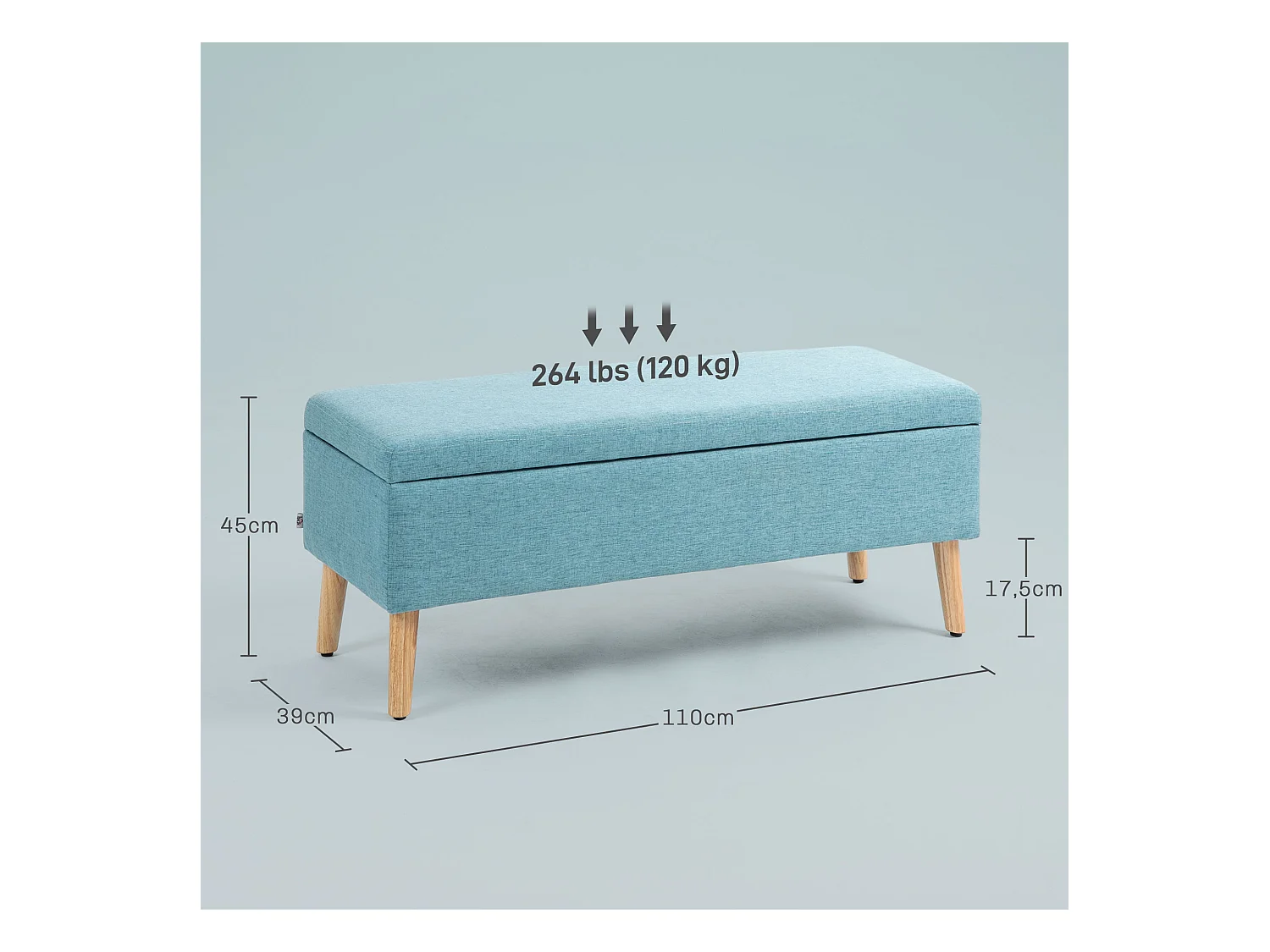 Sitzbank Polsterbank mit Stauraum Bettbank mit Leinenoptik Blau 110 x 39 x 45 cm