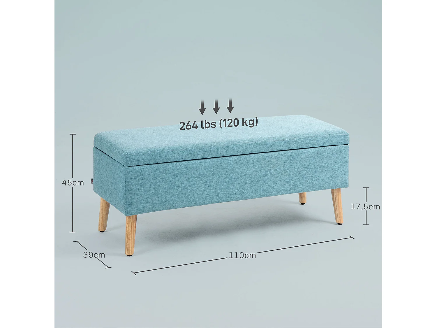 Sitzbank Polsterbank mit Stauraum Bettbank mit Leinenoptik Blau 110 x 39 x 45 cm