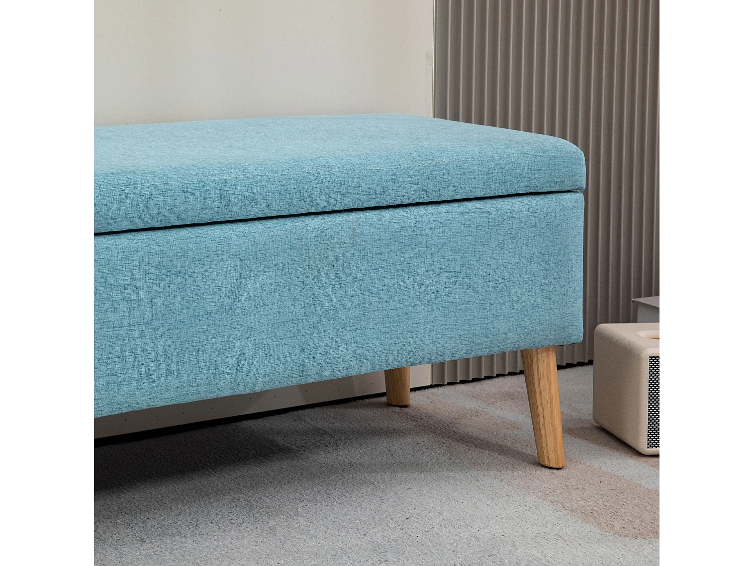 Sitzbank Polsterbank mit Stauraum Bettbank mit Leinenoptik Blau 110 x 39 x 45 cm