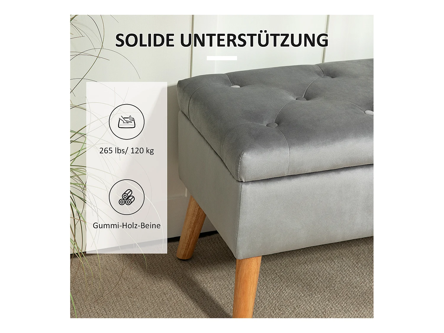 Sitzbank mit Stauraum, Polsterbank mit Deckel, Bettbank mit Samtoptik