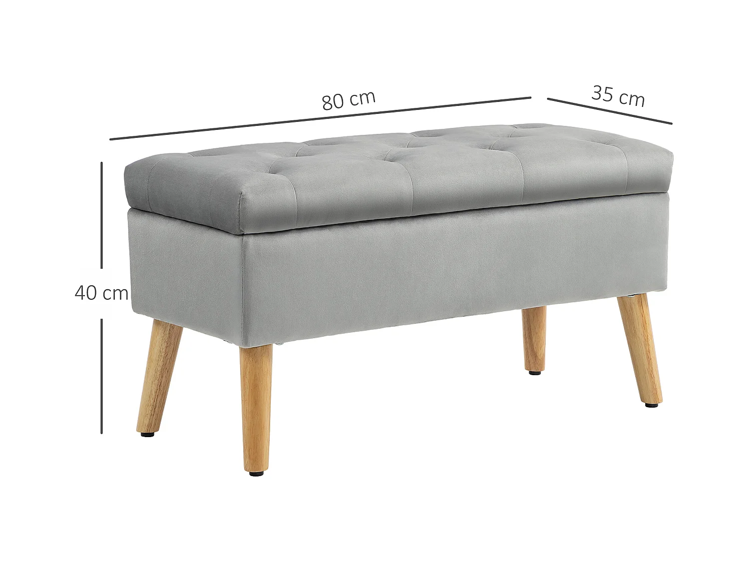 Banc avec rangement,banc rembourré avec couvercle,aspect velours,bois d'hévéa 102x35x43cm