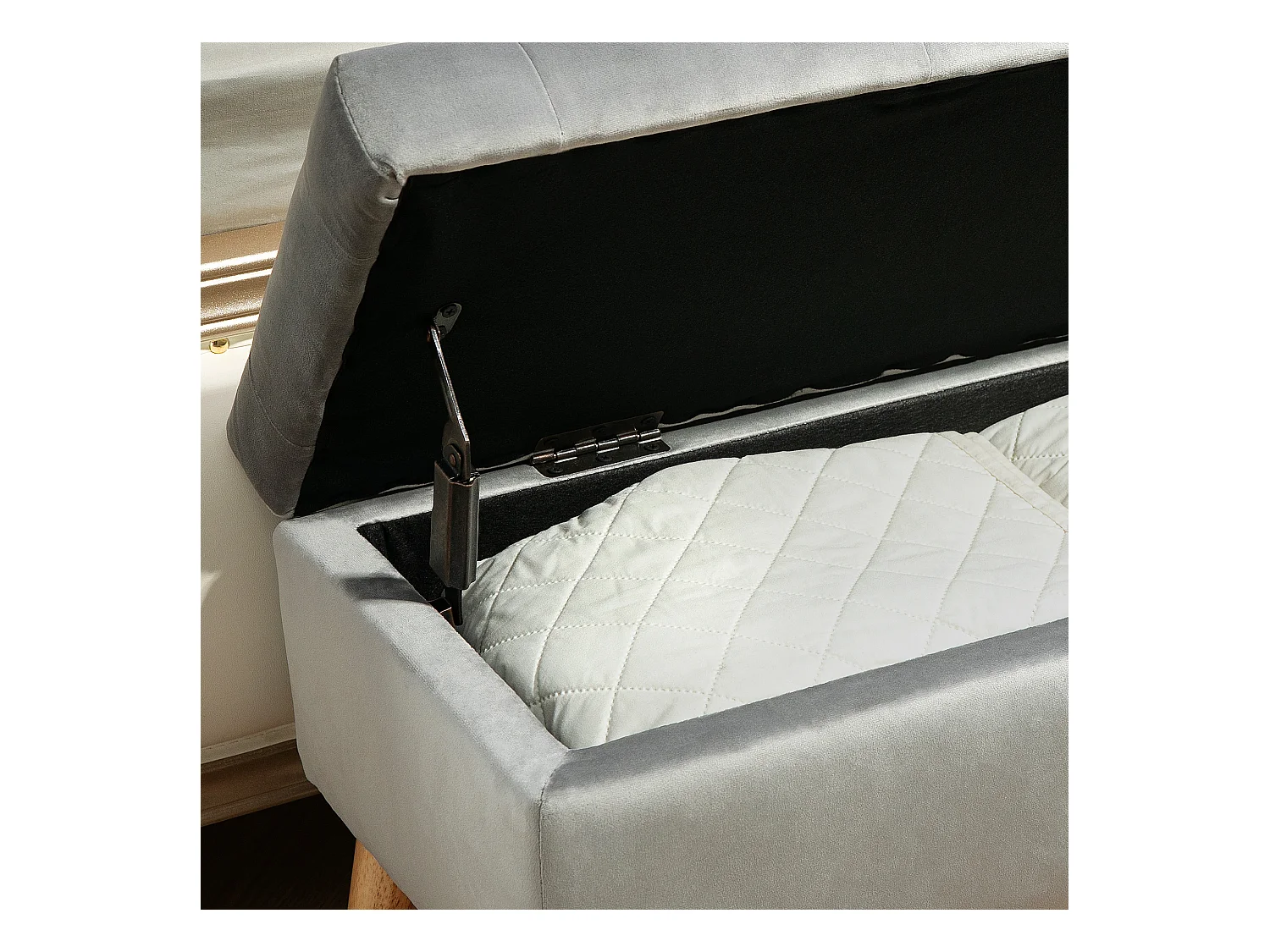 Banc avec rangement,banc rembourré avec couvercle,aspect velours,bois d'hévéa 102x35x43cm