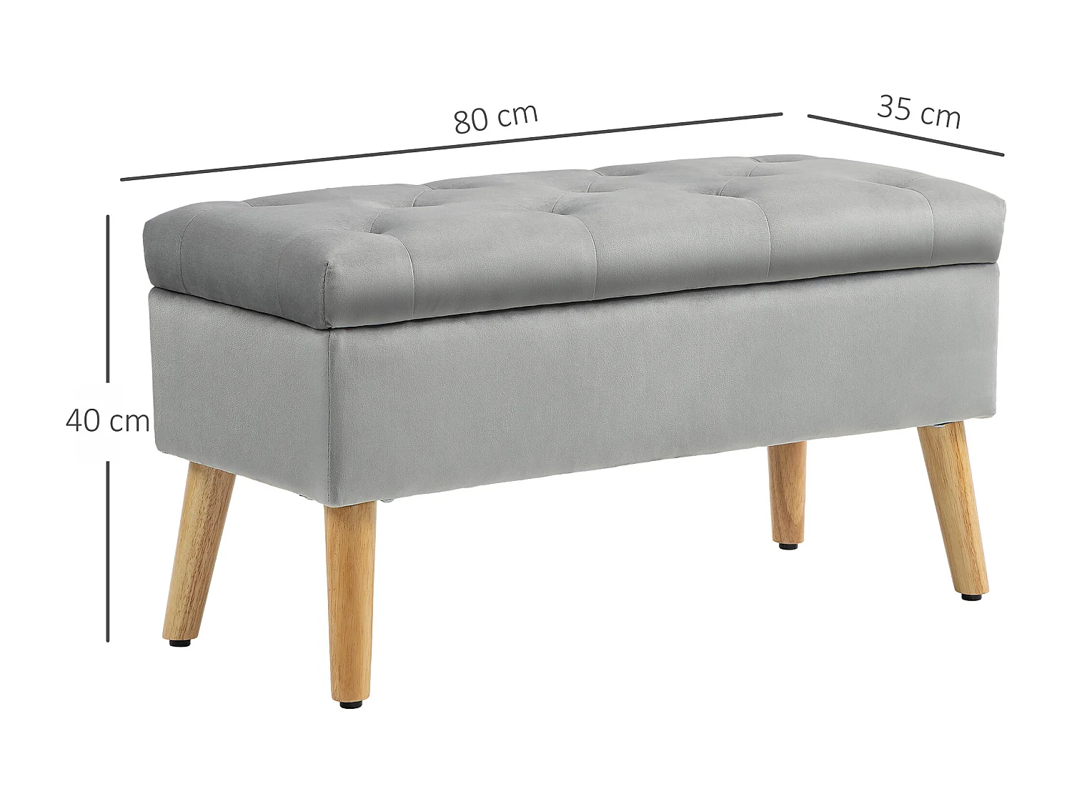 Banc avec rangement,banc rembourré avec couvercle,aspect velours,bois d'hévéa 102x35x43cm