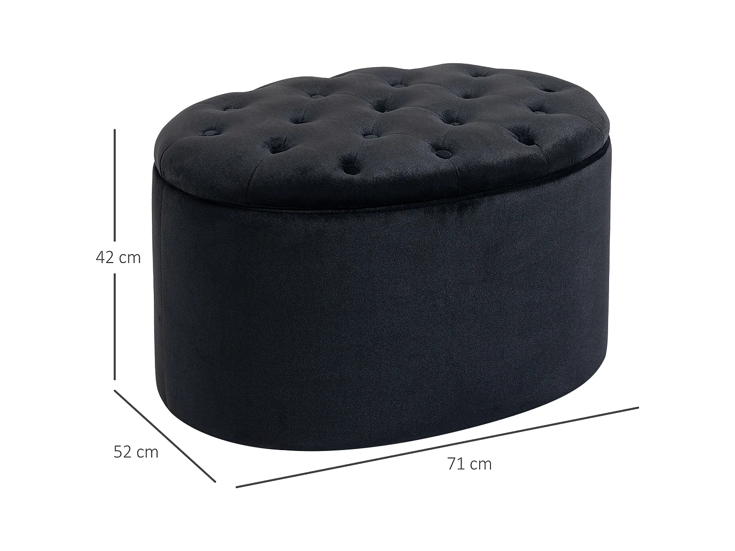 Sitzbank in Schwarz  Moderne Polsterbank mit Stauraum, Samtartiges Polyester, 71x52x42cm