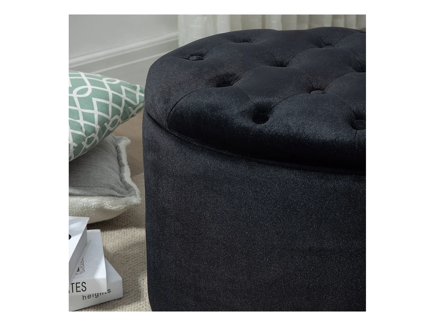 Sitzbank in Schwarz  Moderne Polsterbank mit Stauraum, Samtartiges Polyester, 71x52x42cm