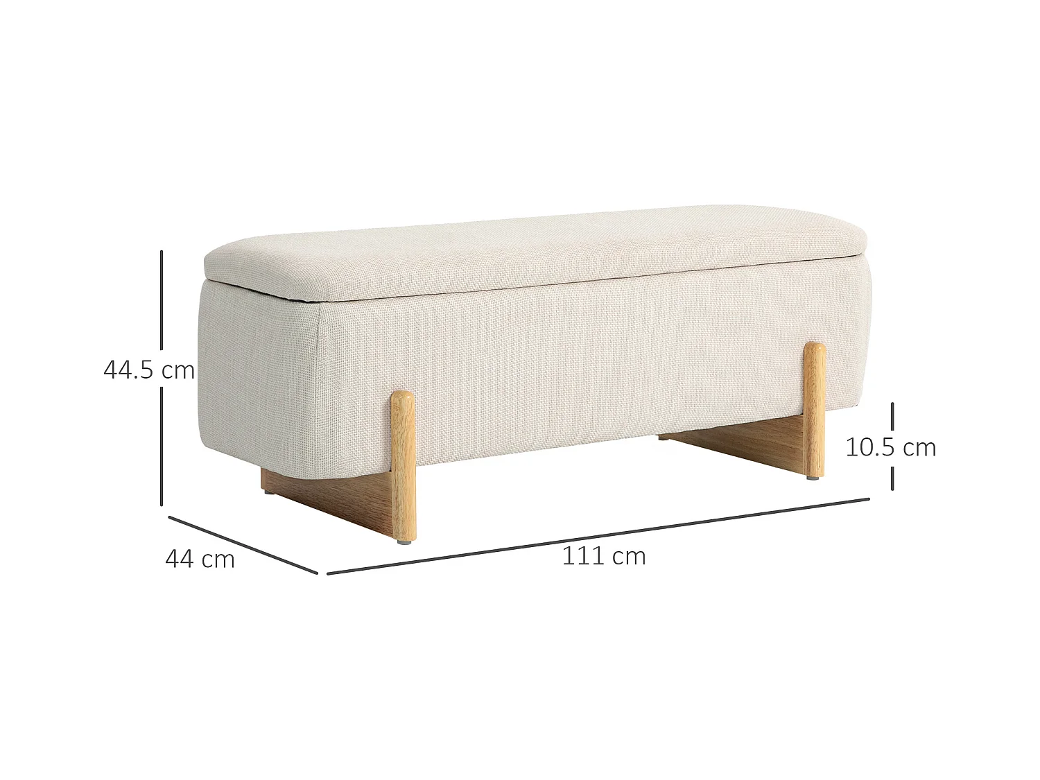 Banc avec espace de rangement,banc rembourré aspect lin,pieds en bois