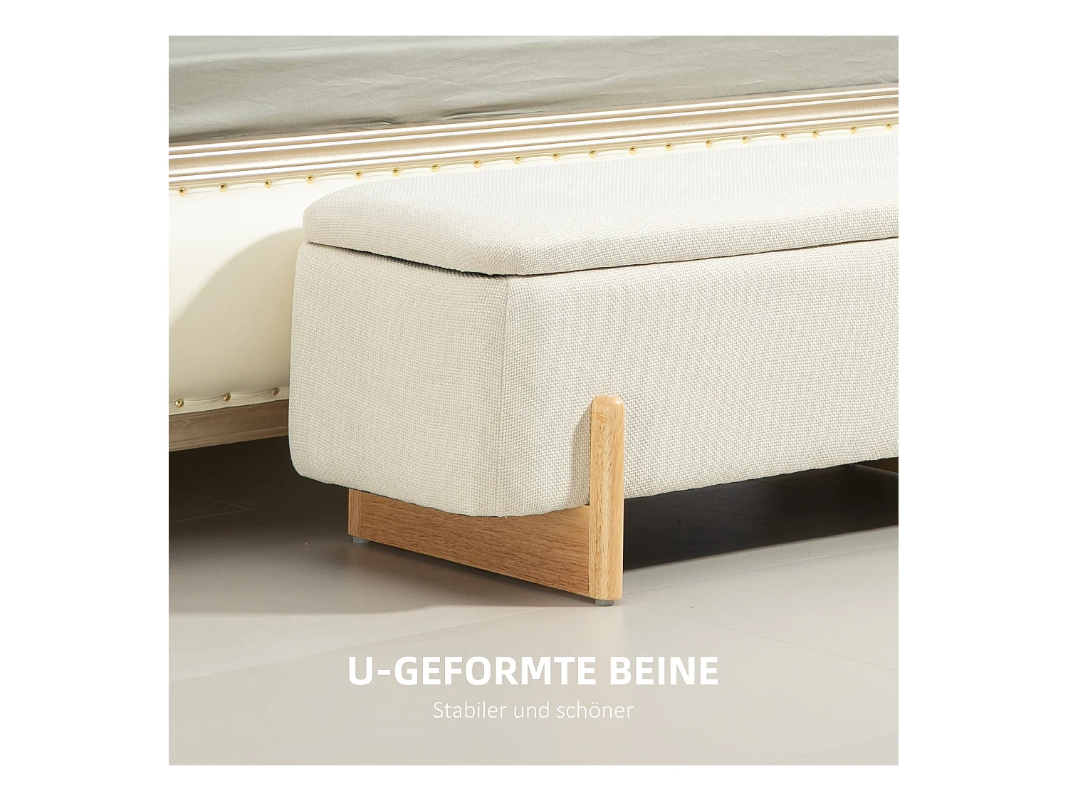 Banc avec espace de rangement,banc rembourré aspect lin,pieds en bois