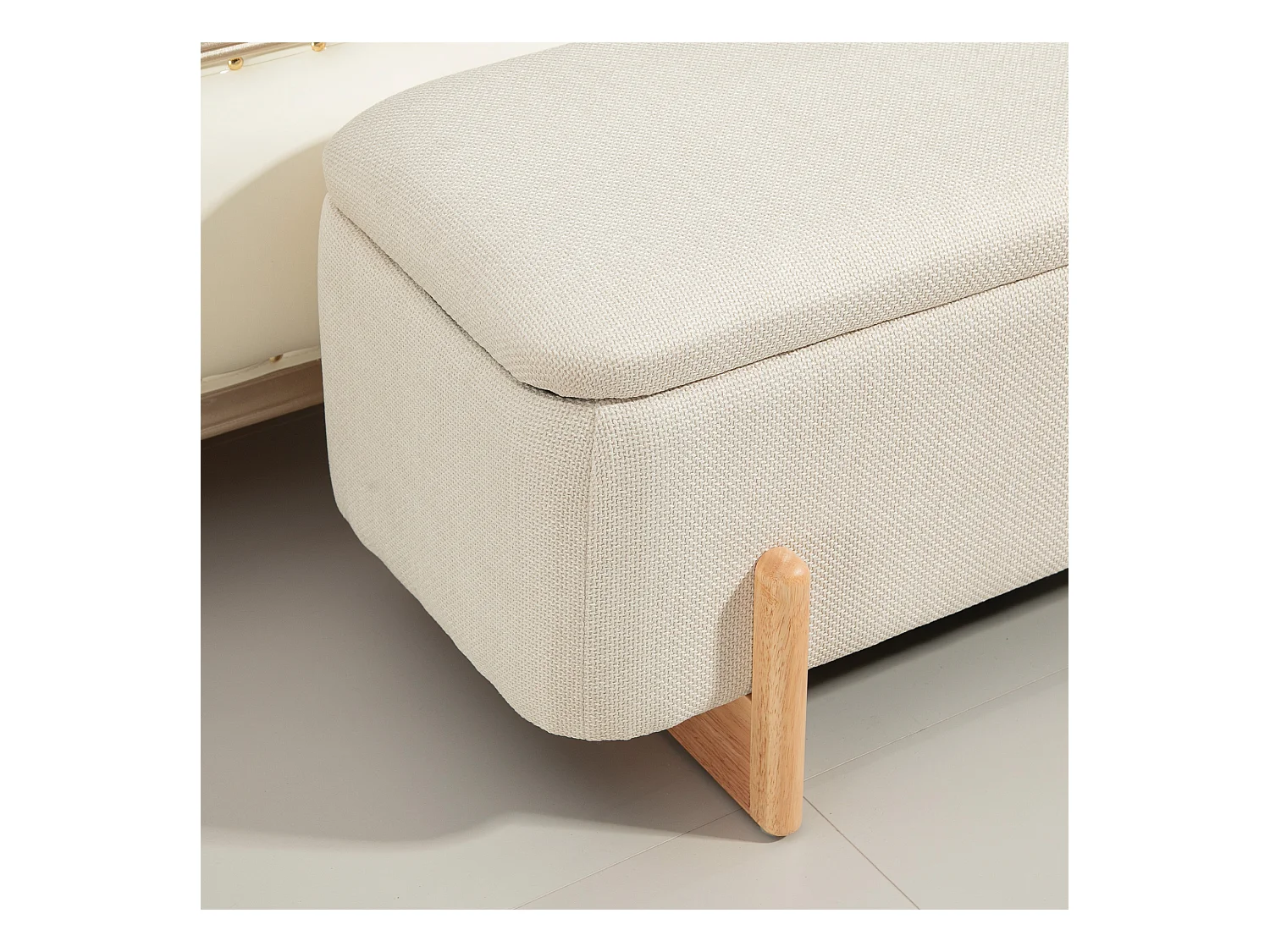 Banc avec espace de rangement,banc rembourré aspect lin,pieds en bois