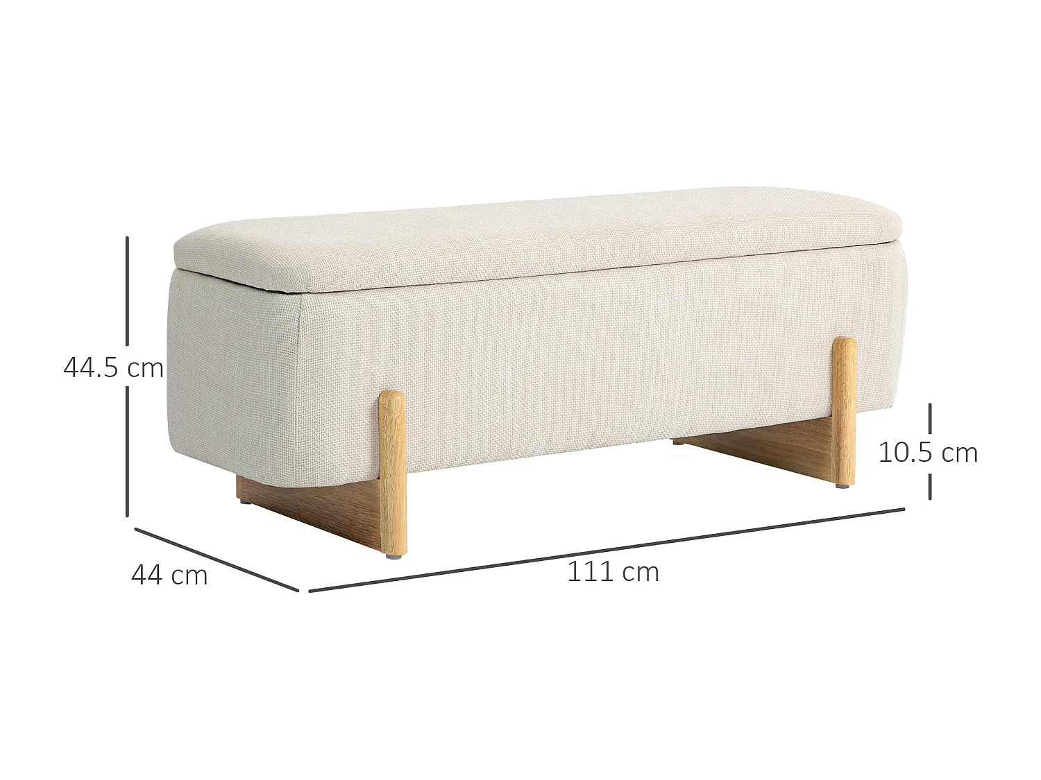Banc avec espace de rangement,banc rembourré aspect lin,pieds en bois