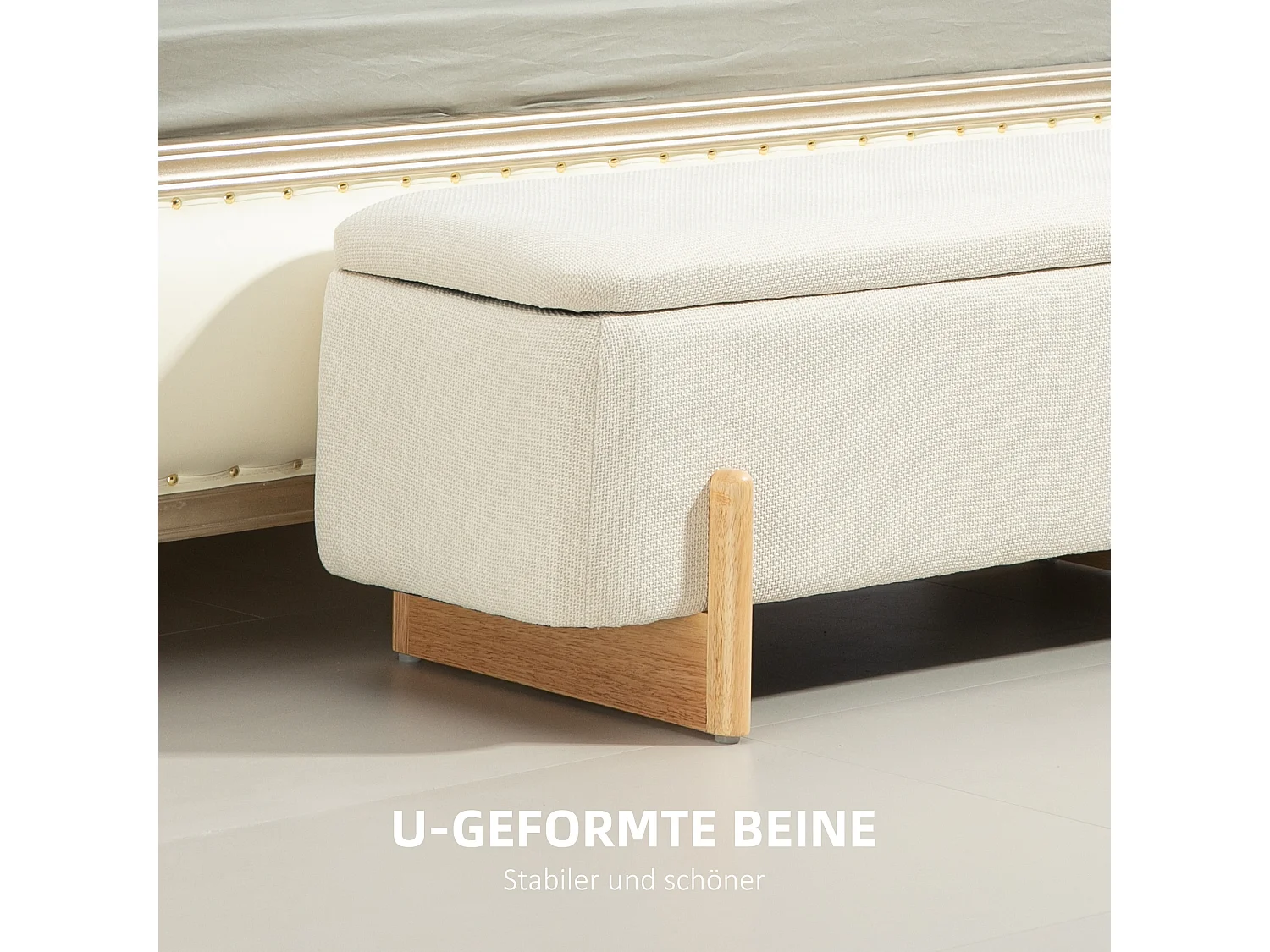 Banc avec espace de rangement,banc rembourré aspect lin,pieds en bois