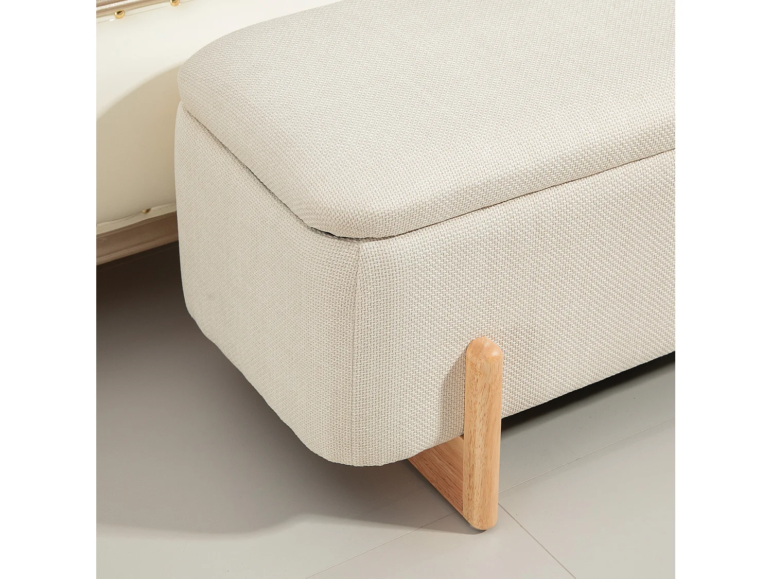 Banc avec espace de rangement,banc rembourré aspect lin,pieds en bois